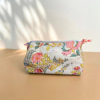 White Floral Quilted Cotton Tote Bag Set (4-Pieces) | Handcrafted & Light-Weight