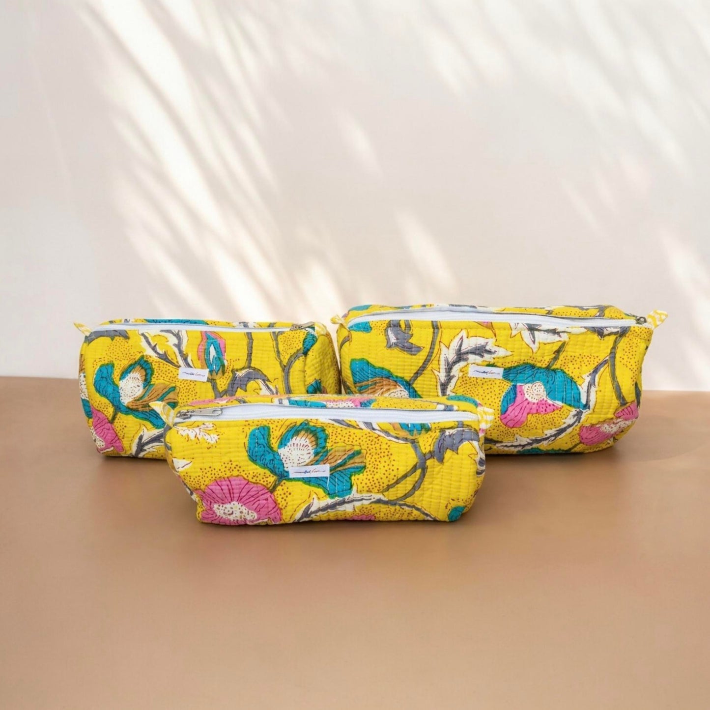Sunshine Floral Quilted Cotton Tote Bag Set (4-Pieces) | Handcrafted & Light-Weight