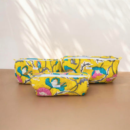Sunshine Floral Quilted Cotton Tote Bag Set (4-Pieces) | Handcrafted & Light-Weight