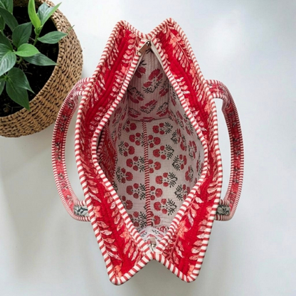 Ruby Bloom - Premium OMVAI Quilted Cotton Tote Bag