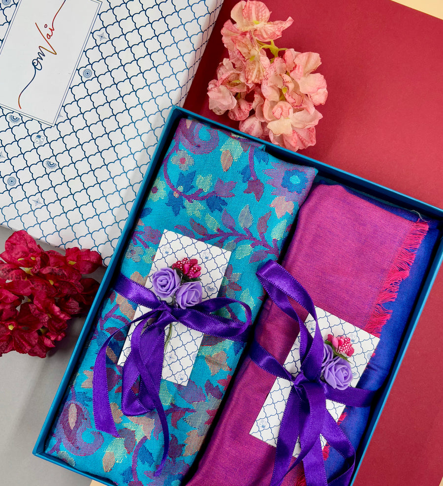 OMVAI Modal Combo Gift Set in Aqua Kani and Reversible Modal in Fine Quality (Set of 2)  - For HIM and for HER)