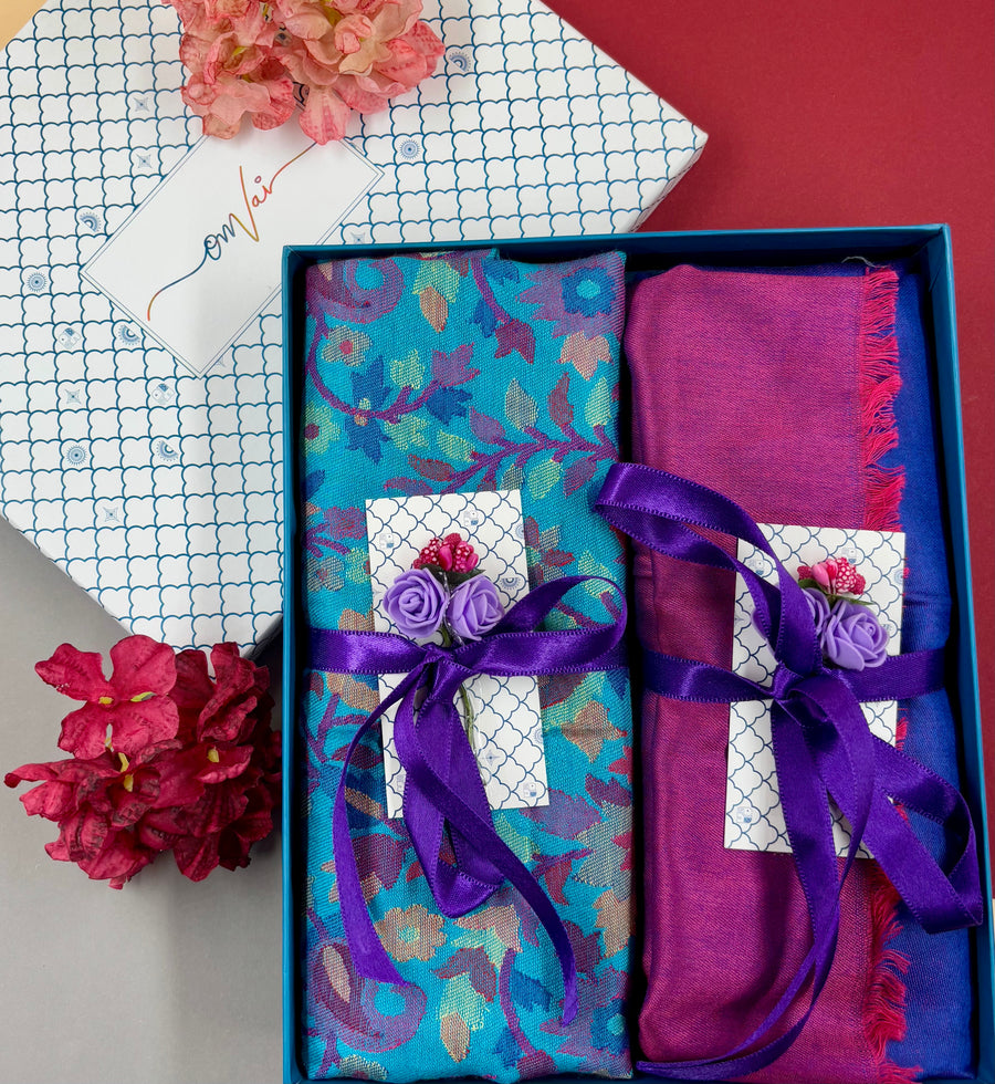 OMVAI Modal Combo Gift Set in Aqua Kani and Reversible Modal in Fine Quality (Set of 2)  - For HIM and for HER)