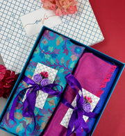 OMVAI Modal Combo Gift Set in Aqua Kani and Reversible Modal in Fine Quality (Set of 2)  - For HIM and for HER)