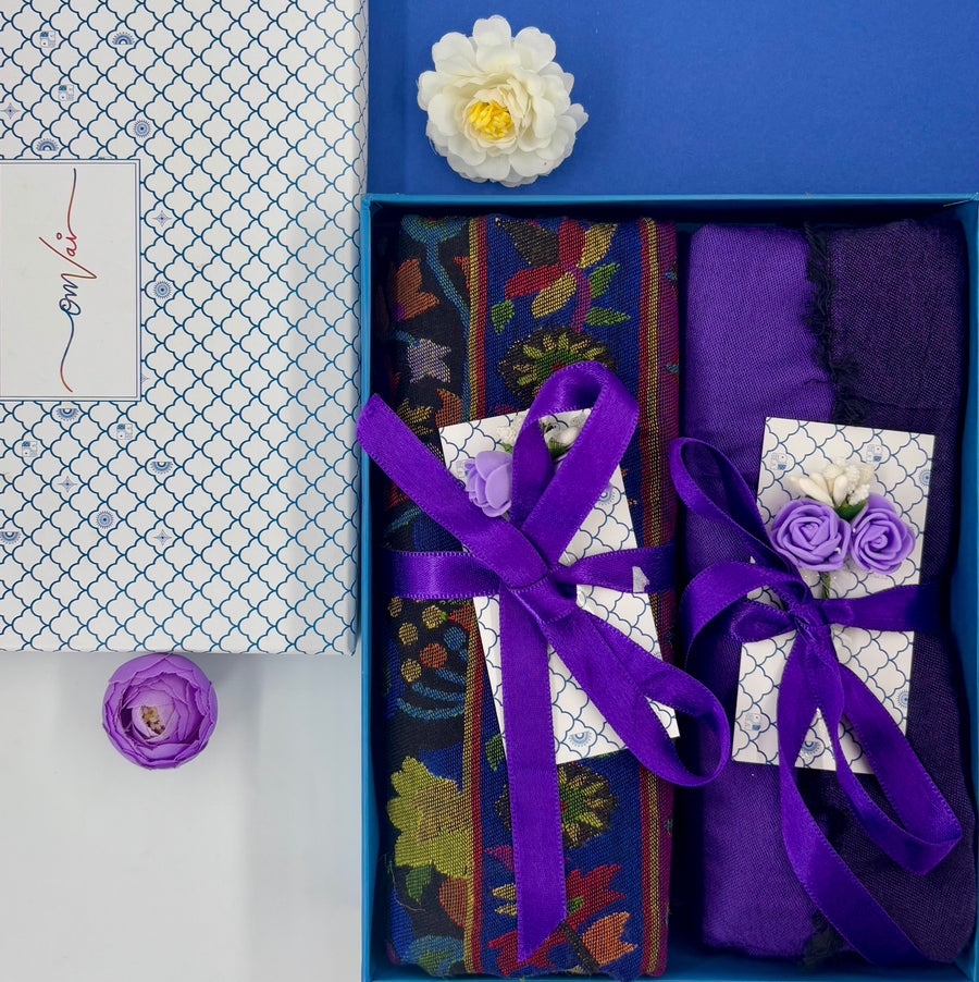 OMVAI Modal Combo Gift Set in Violet Kani and Reversible Modal in Fine Quality (Set of 2)  - For HIM and for HER