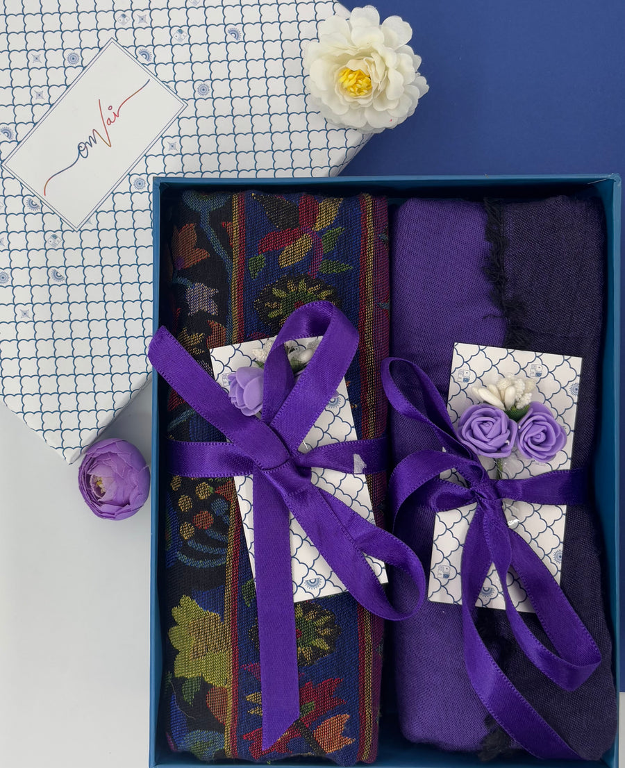 OMVAI Modal Combo Gift Set in Violet Kani and Reversible Modal in Fine Quality (Set of 2)  - For HIM and for HER