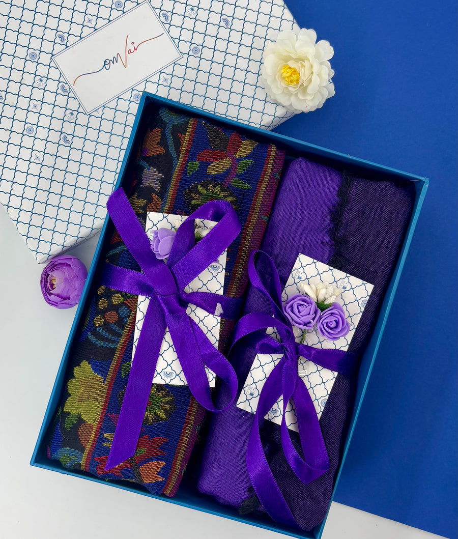 OMVAI Modal Combo Gift Set in Violet Kani and Reversible Modal in Fine Quality (Set of 2)  - For HIM and for HER