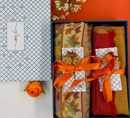 OMVAI Modal Combo Gift Set in Ochre Kani and Reversible Modal in Fine Quality (Set of 2)  - For HIM and for HER