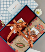 OMVAI Embroidery Pashmina Combo Gift Set in Pure Cashmere wool - Beige Embroidered Stole with Red Solid Stole (Set of  2 - For HIM and for HER)