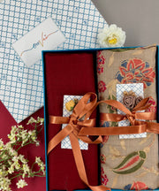 OMVAI Embroidery Pashmina Combo Gift Set in Pure Cashmere wool - Beige Embroidered Stole with Red Solid Stole (Set of  2 - For HIM and for HER)