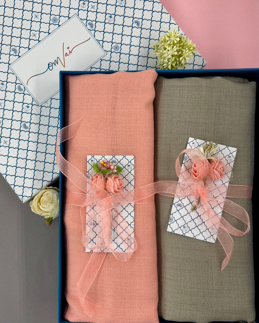 OMVAI Solid Pashmina Combo Gift Set in Pure Cashmere wool (Set of 2 - For HIM and for HER)