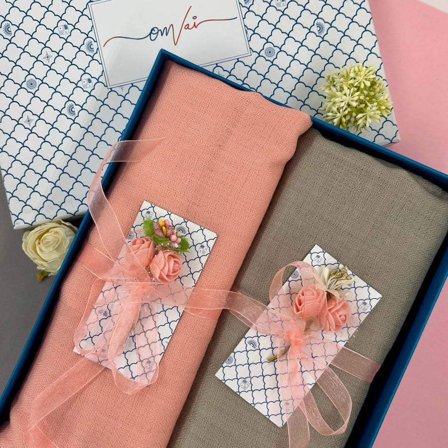 OMVAI Solid Pashmina Combo Gift Set in Pure Cashmere wool (Set of 2 - For HIM and for HER)