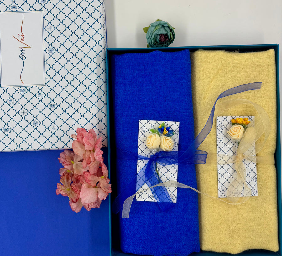 OMVAI Solid Pashmina Combo Gift Set in Pure Cashmere wool (Set of 2 - For HIM and for HER)