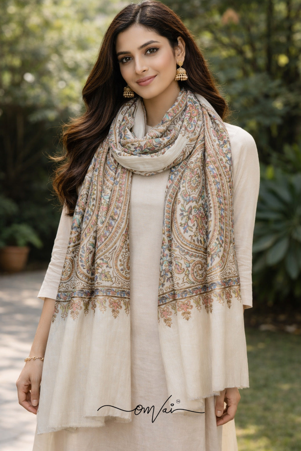 Khwaab Exquisite Embroidered Stole - Ivory White