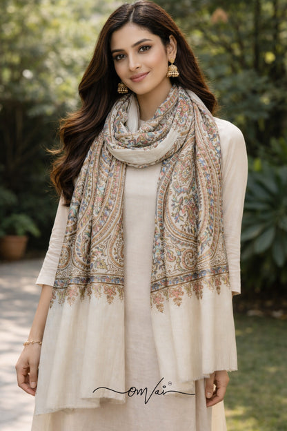 Khwaab Exquisite Embroidered Stole - Ivory White