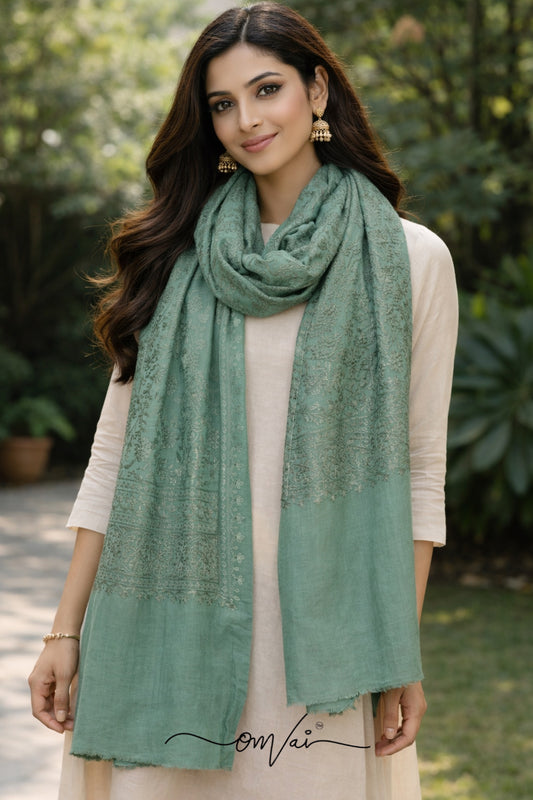 Wandh Exquisite Embroidered Stole - Mint