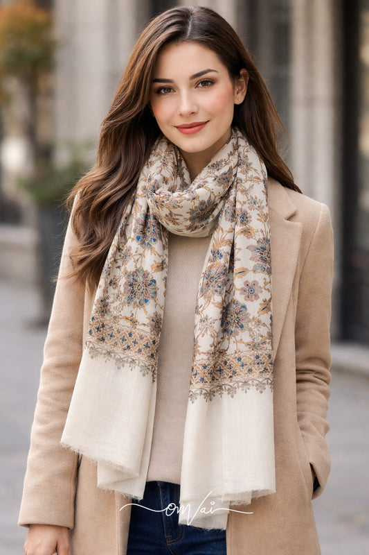 Sheen Exquisite Embroidered Stole - Pearl White