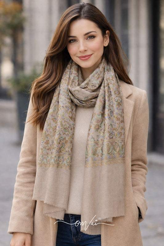 Gaash Exquisite Embroidered Stole - Natural Maple