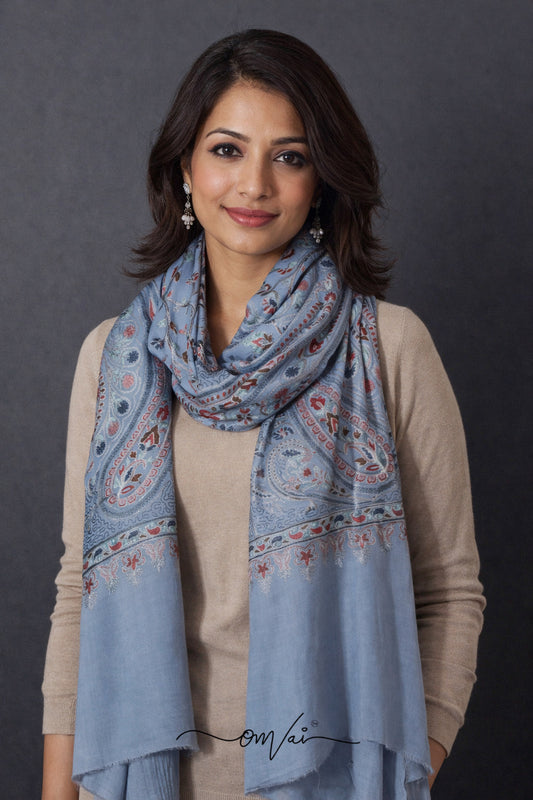 Miras Exquisite Embroidered Stole - Light Sky