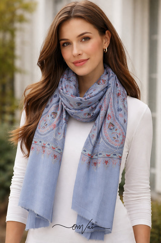Miras Exquisite Embroidered Stole - Light Sky