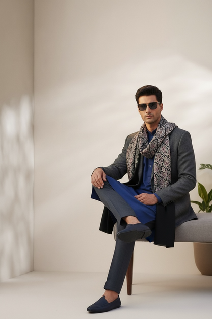 Rooh Exquisite Embroidered Stole - Midnight Black