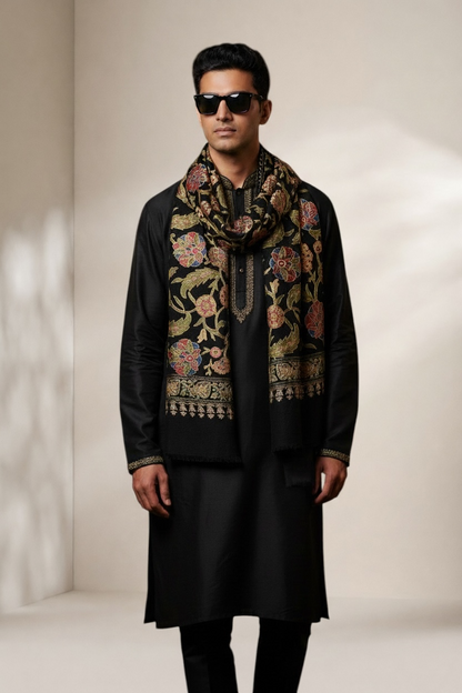 Soun Exquisite Embroidered Stole - Black Raven