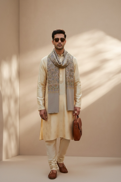 Gaash Exquisite Embroidered Stole - Natural Maple