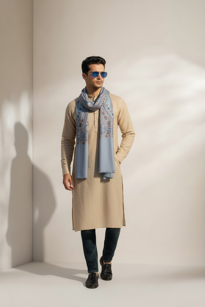 Miras Exquisite Embroidered Stole - Light Sky