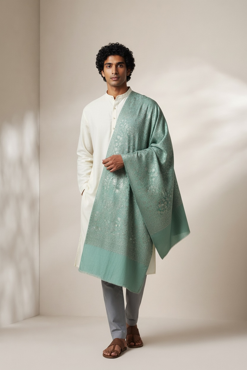 Wandh Exquisite Embroidered Stole - Mint