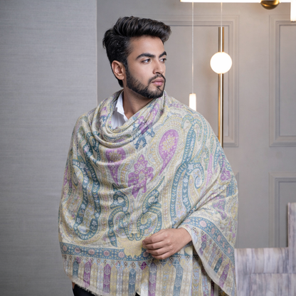 OMVAI Kalamkari Kani with Embroidery - Light Blue