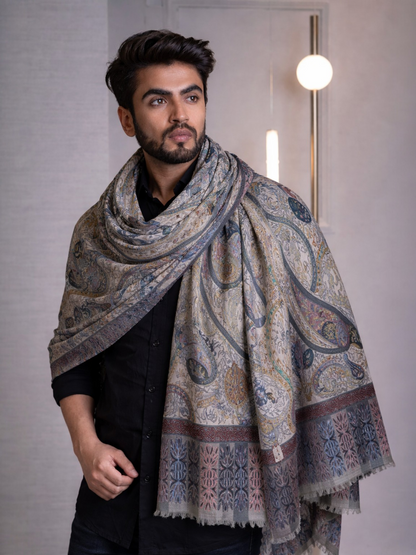 OMVAI Kalamkari Kani with Embroidery - Shades of Grey pastels