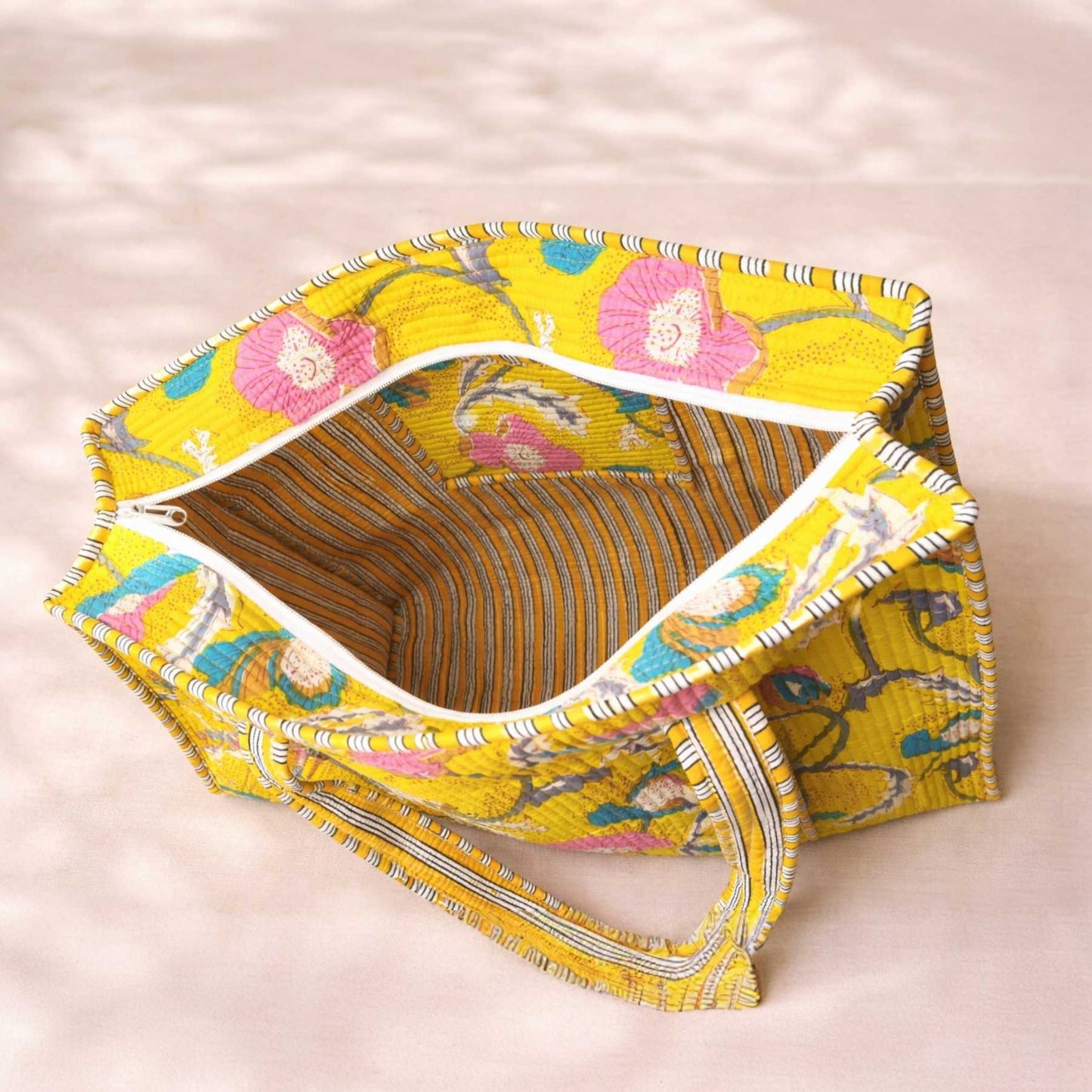 Sunshine Floral Quilted Cotton Tote Bag Set (4-Pieces) | Handcrafted & Light-Weight