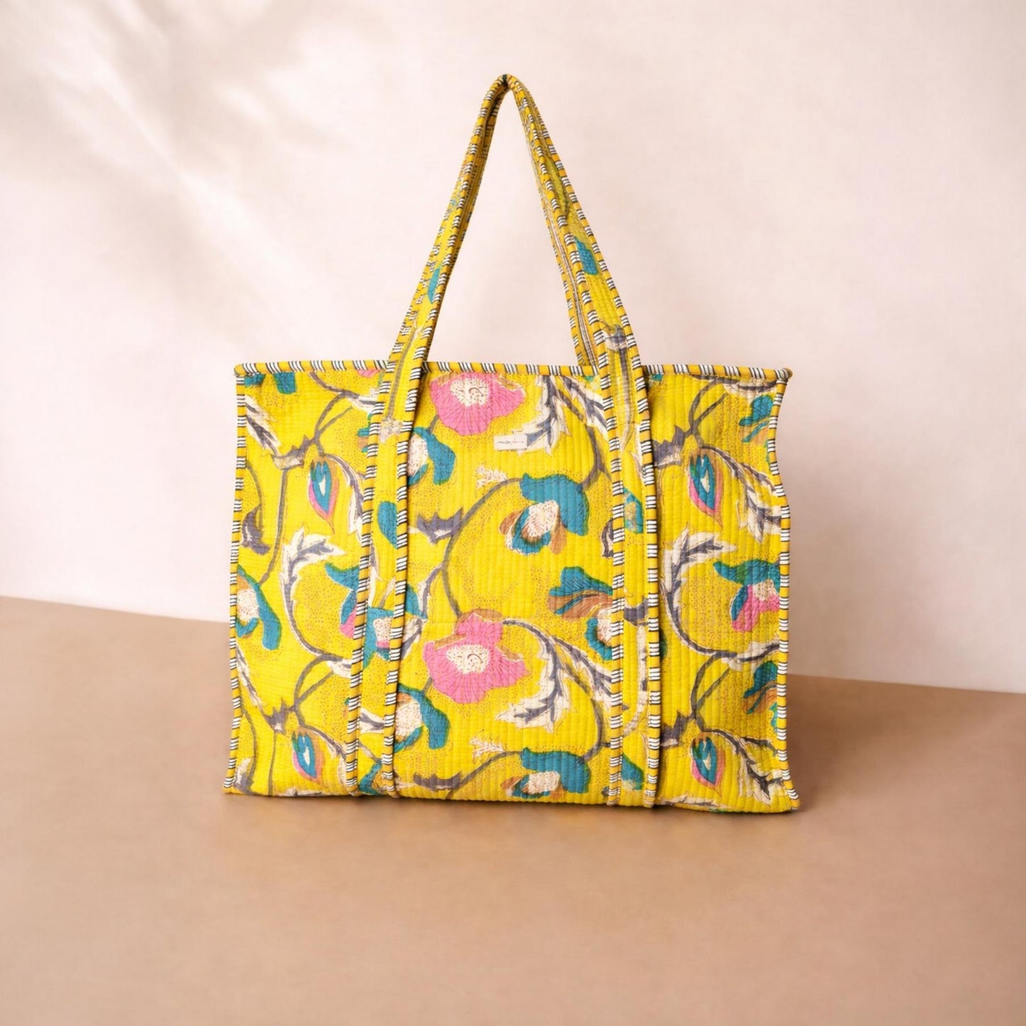 Sunshine Floral Quilted Cotton Tote Bag Set (4-Pieces) | Handcrafted & Light-Weight