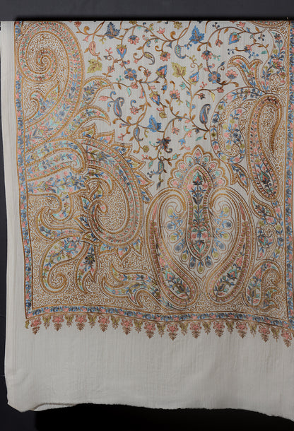 Khwaab Exquisite Embroidered Stole - Ivory White