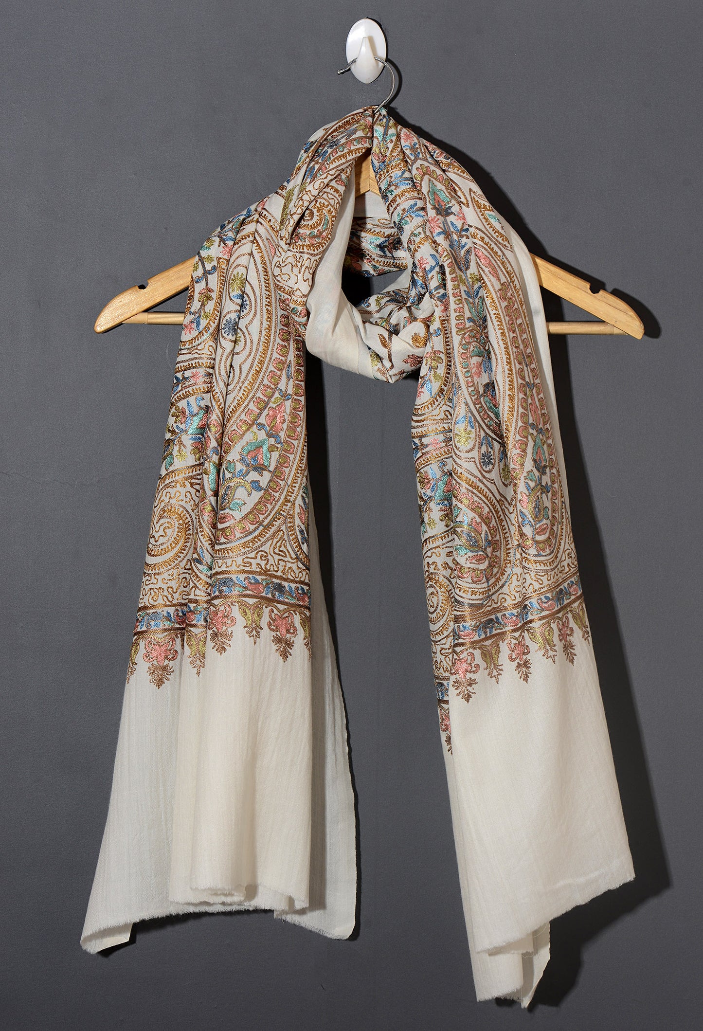 Khwaab Exquisite Embroidered Stole - Ivory White