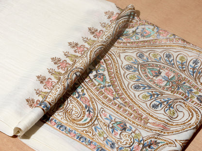 Khwaab Exquisite Embroidered Stole - Ivory White