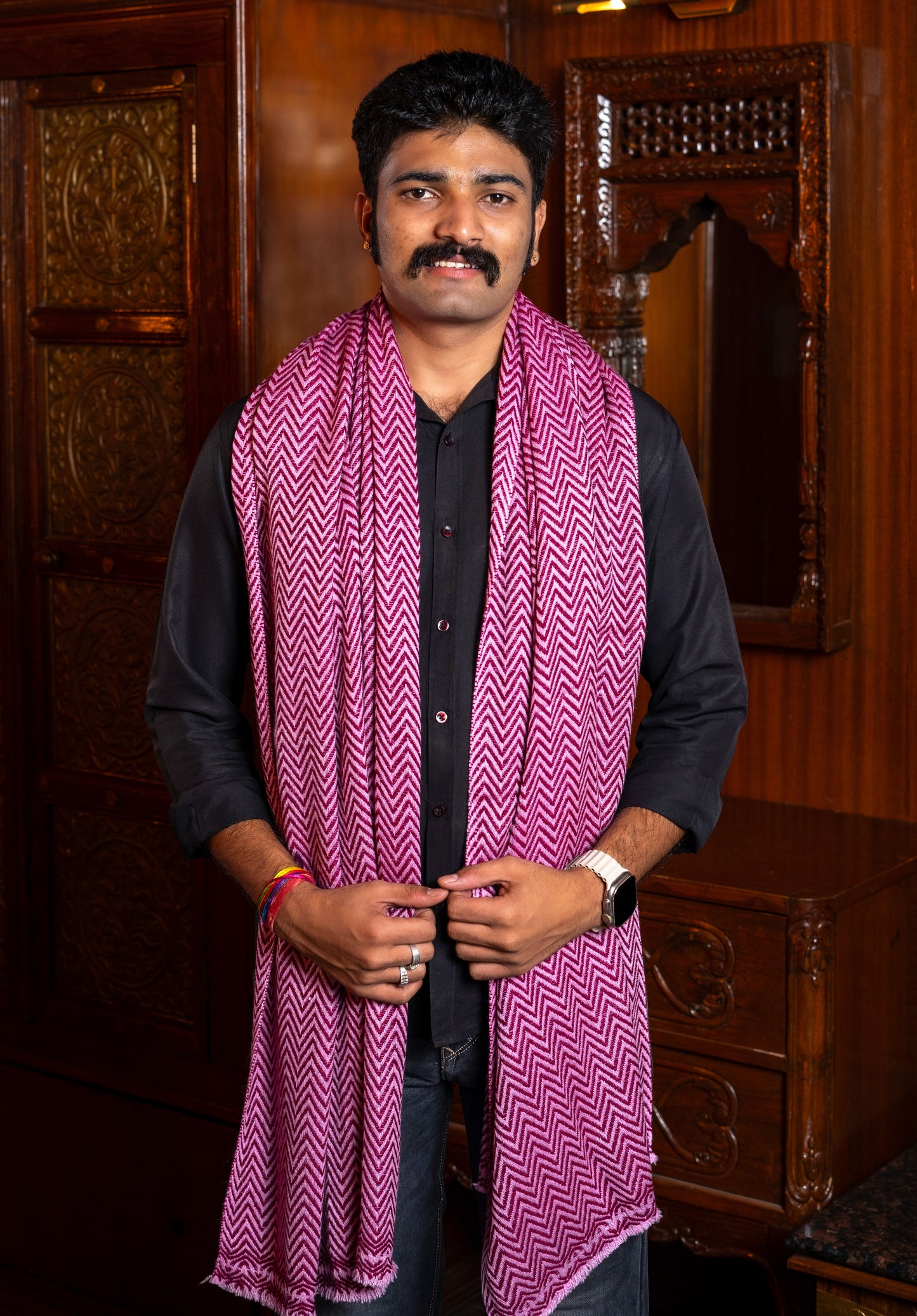 Zig Zag Patterned Super Soft Woolen Muffler | Magenta Pink