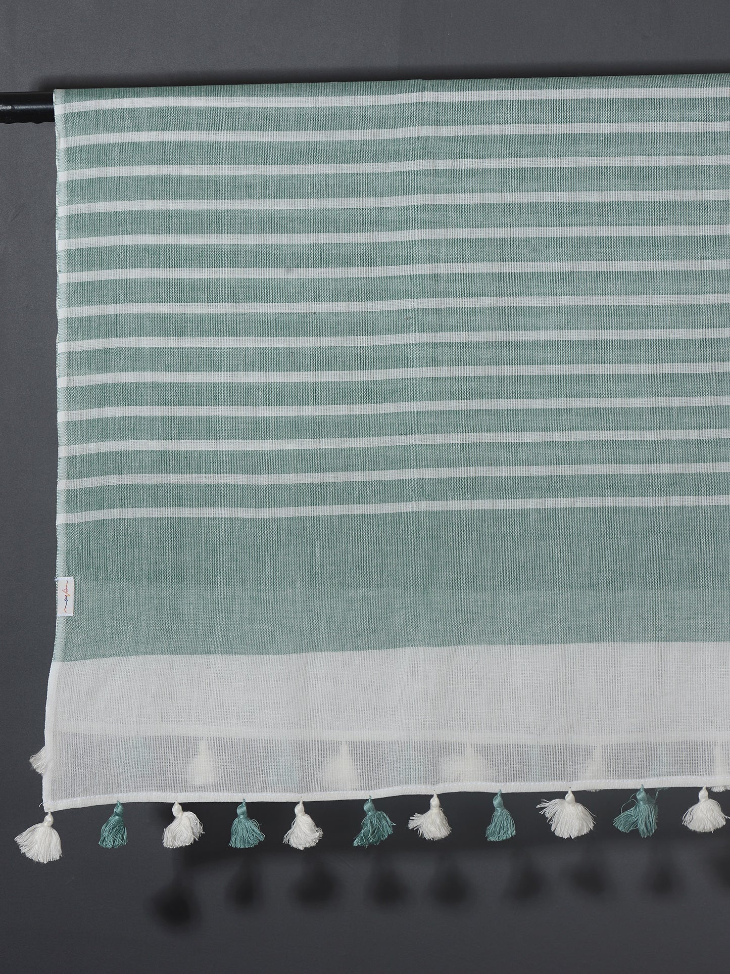 OMVAI Handcrafted Striped Linen Stole with Tassels - Meadow Green