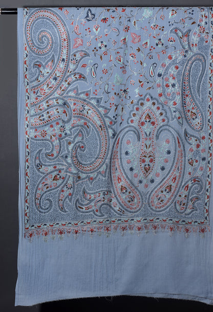 Miras Exquisite Embroidered Stole - Light Sky