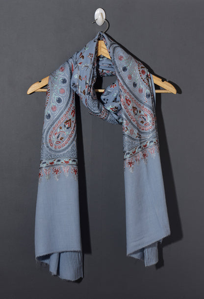 Miras Exquisite Embroidered Stole - Light Sky