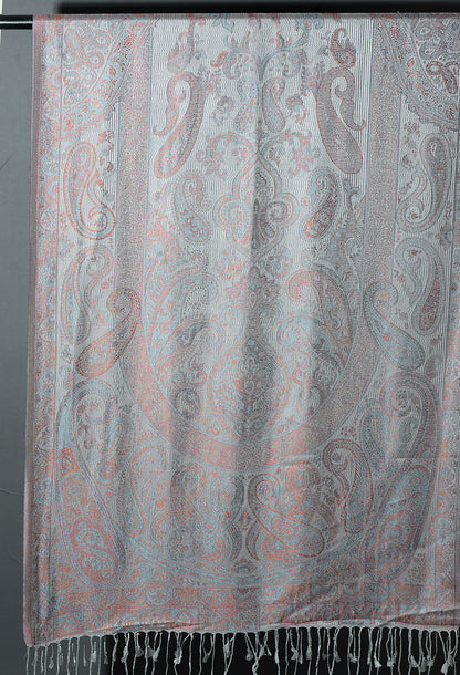 OMVAI Victorian Paisley Pattern Micro Art Silk Stole - Mystic Grey