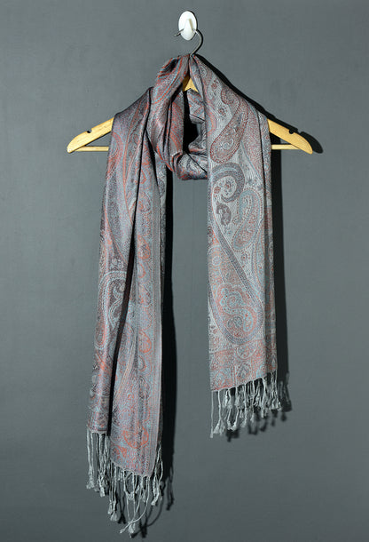 OMVAI Victorian Paisley Pattern Micro Art Silk Stole - Mystic Grey