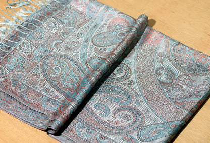 OMVAI Victorian Paisley Pattern Micro Art Silk Stole - Mystic Grey
