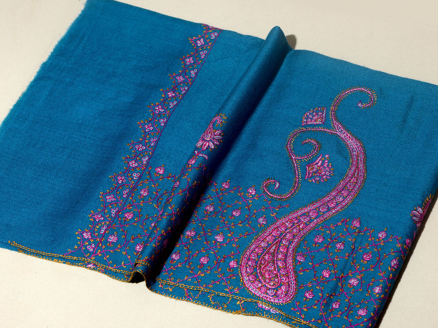 NERA Elegant Blue Embroidered Shawl - Unisex