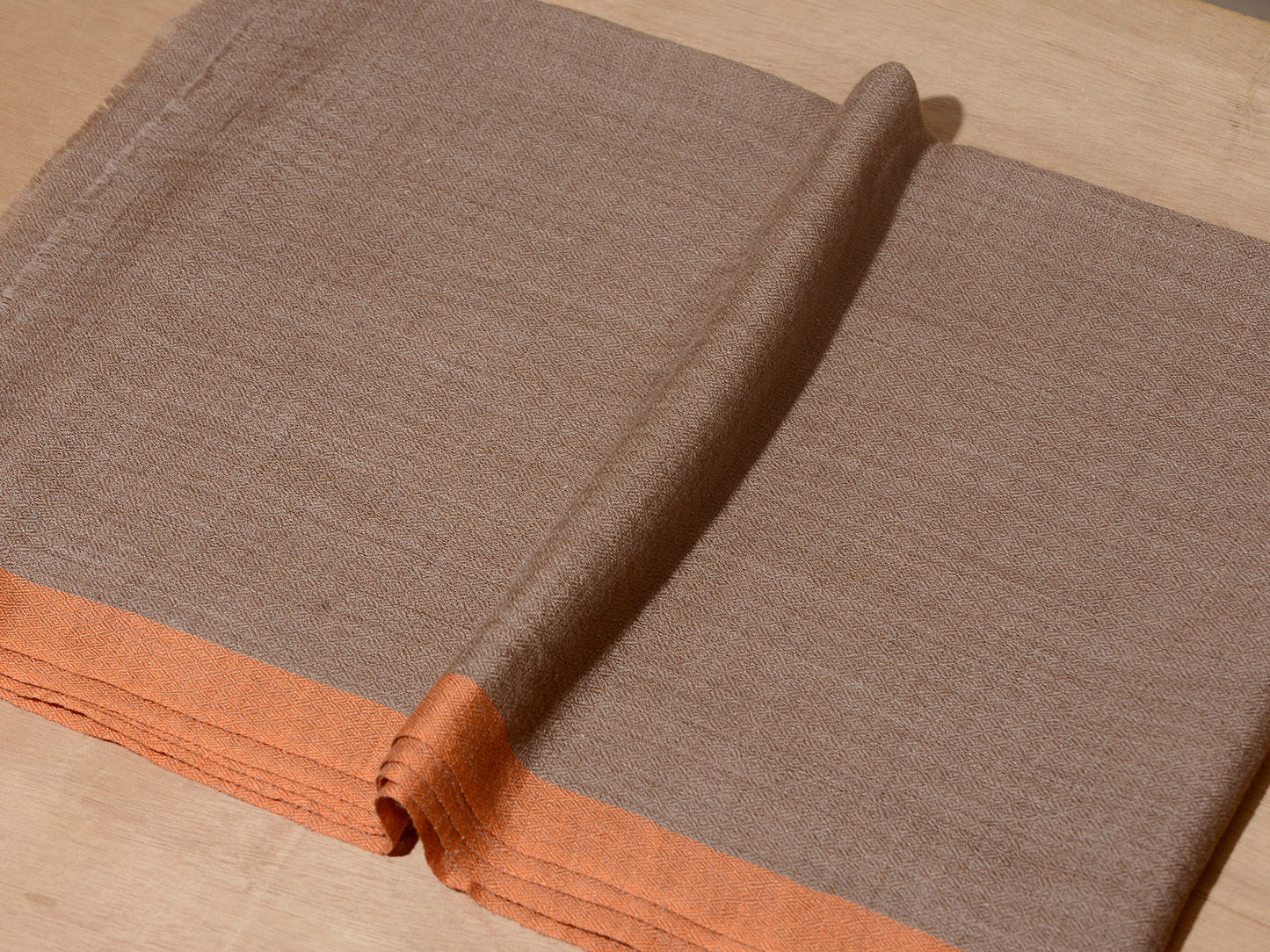 Striped Border Pashmina  -  Natural with Apricot border