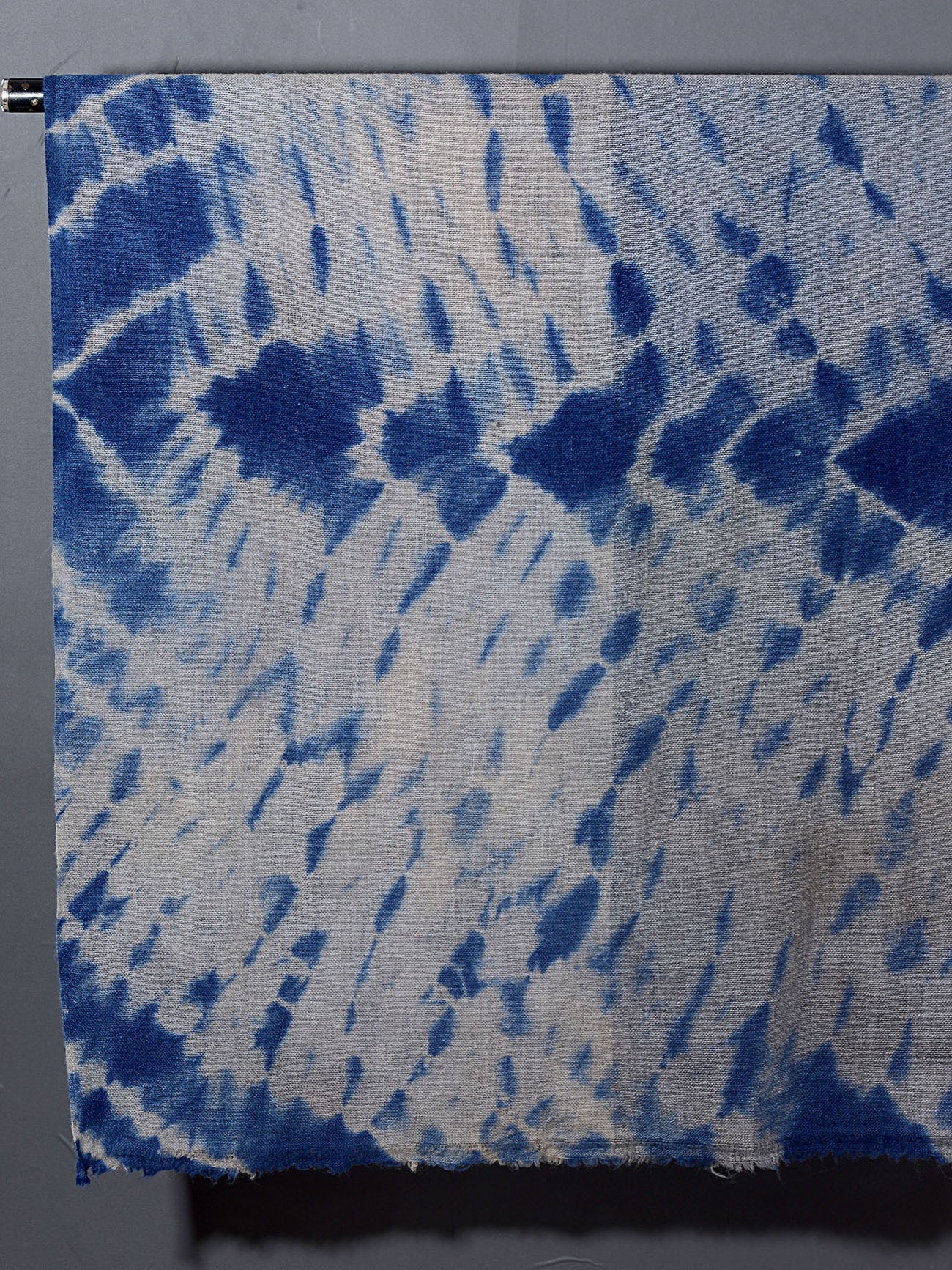 Tie and Dye Super Soft Woolen Muffler - Natural with Cobalt Blue