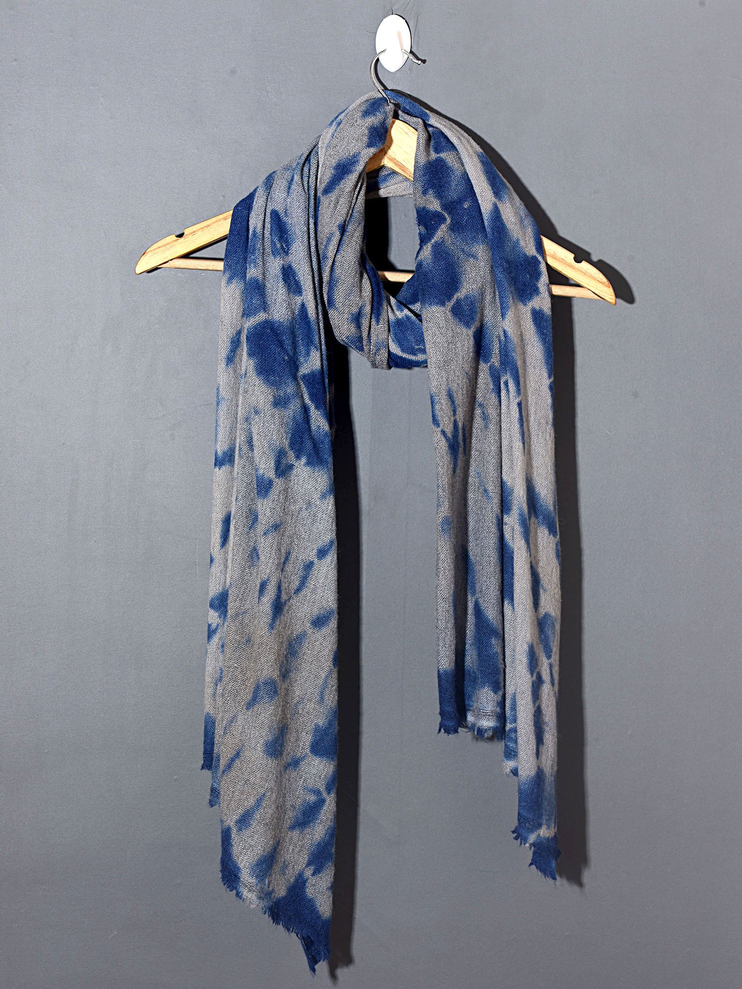 Tie and Dye Super Soft Woolen Muffler - Natural with Cobalt Blue