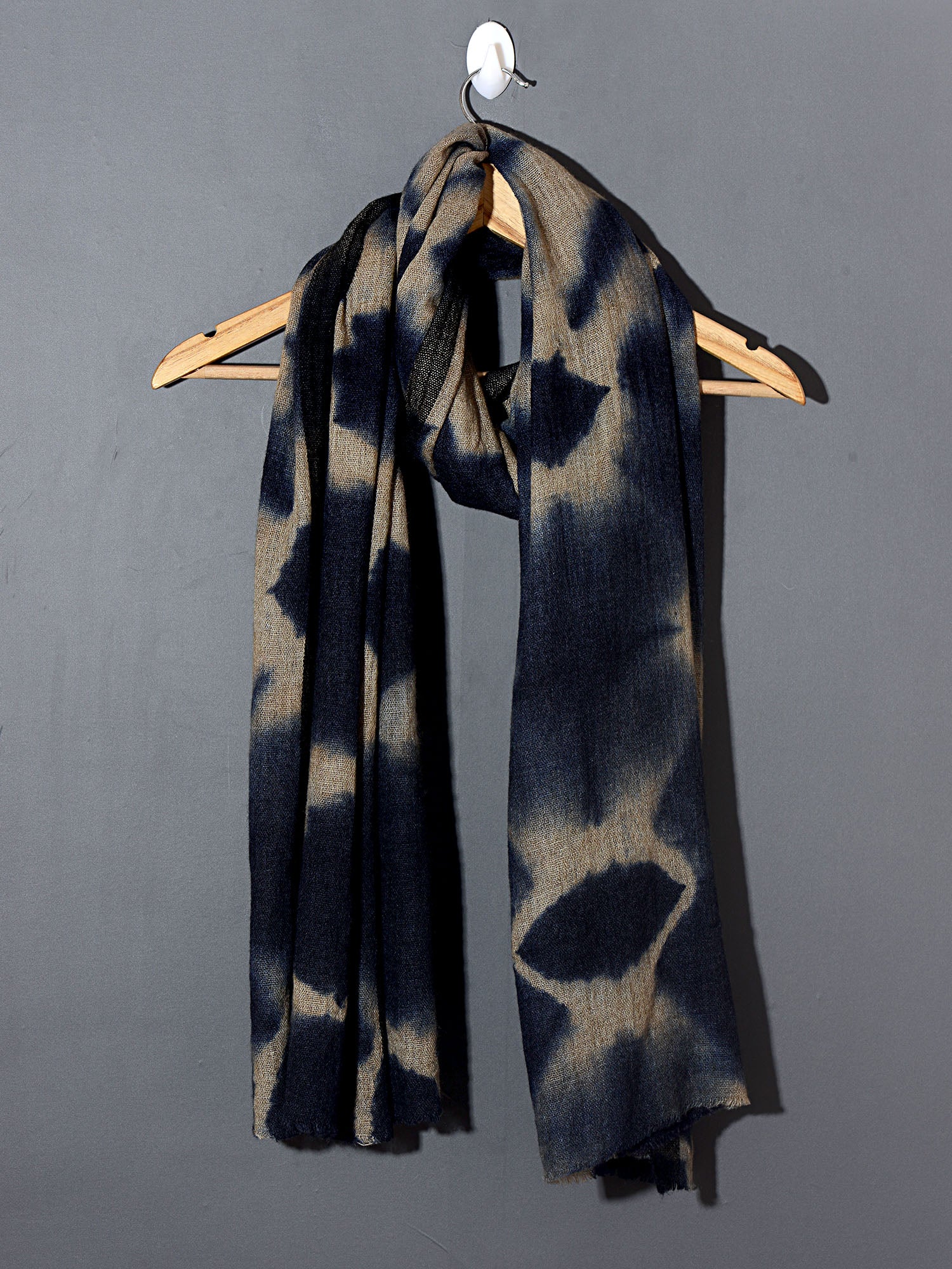 Tie and Dye Super Soft Woolen Muffler - Natural with Indigo Blue
