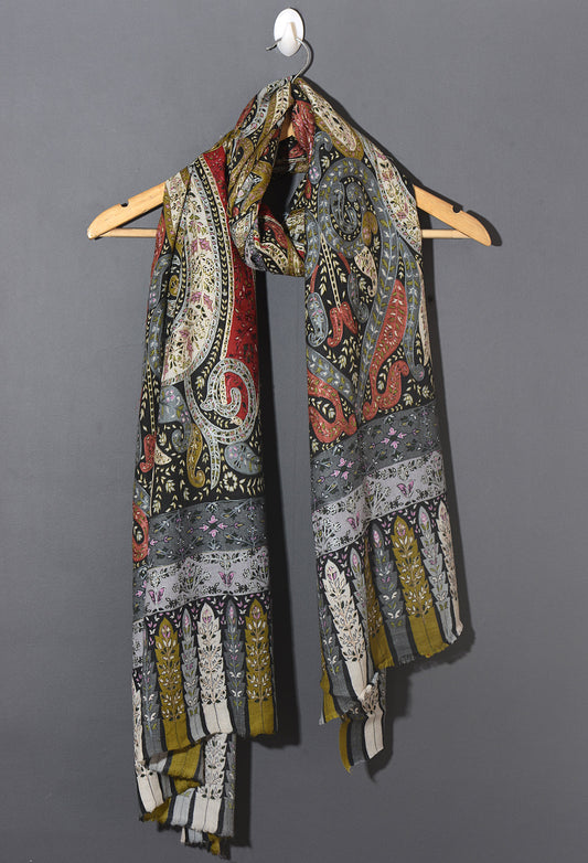 OMVAI Kalamkari Kani with Embroidery - Black Beauty