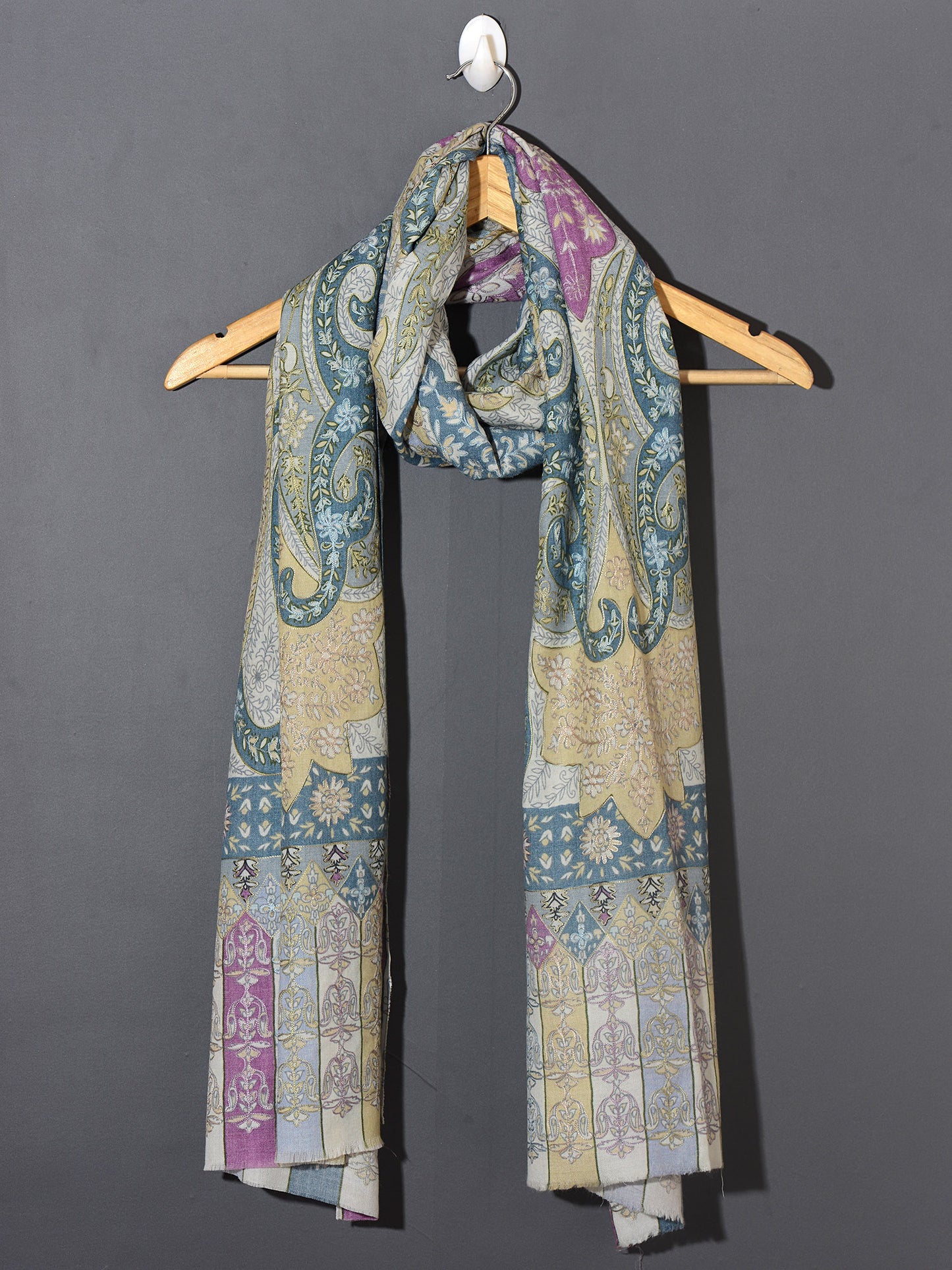 OMVAI Kalamkari Kani with Embroidery - Light Blue