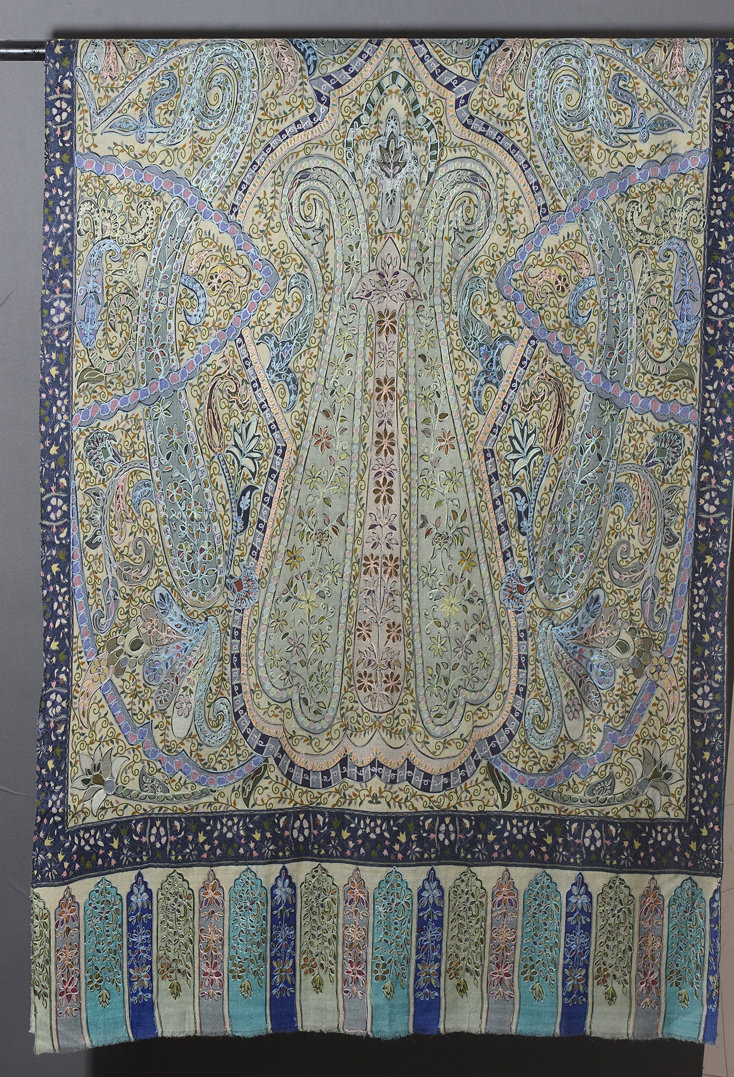 OMVAI Kalamkari Kani with Embroidery - Light Teal